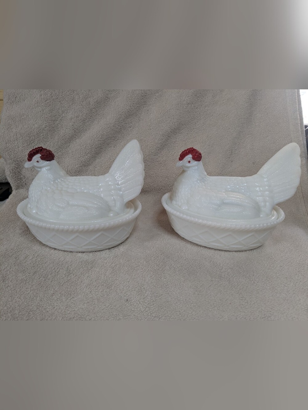Westmoreland Vintage Chicken/Hen White Milk Glass Serving Dishes